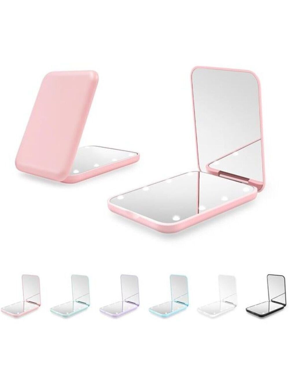 Pink Compact Mirror LED Light 1X 3X Magnification Travel Pocket Mini Mirror